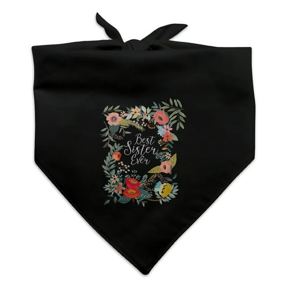 Best Sister Ever Floral Dog Pet Bandana - Black