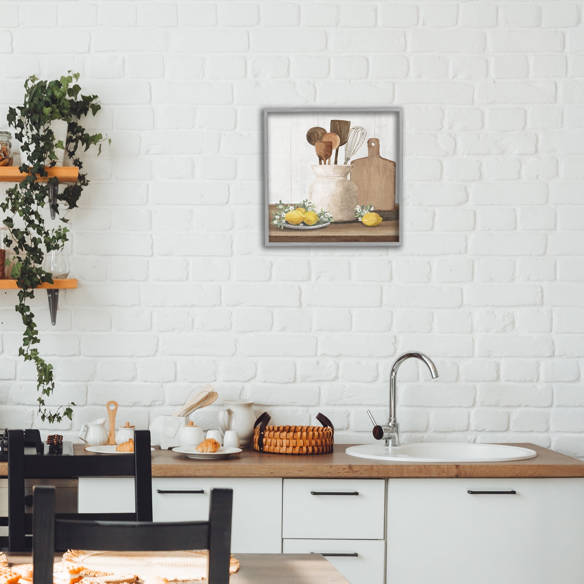 Stupell Industries Country Kitchen & Lemons Gray Framed Giclee Art, design by White Ladder