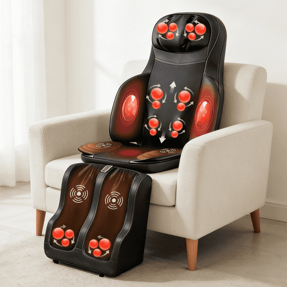 Portable Massage Mat with Shiatsu Kneading & Vibration, 3-in-1 Back Neck Calf Massager with Heating for Full Body Relief, Home Office Massage Cushion with Remote Control & Adjustable Modes