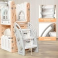 thumbnail image 3 of 8 in 1 Toddler Slide Indoor Playground, Indoor Slide Toddler Playset for Toddlers 1-3, Kids Outdoor Playground with Slide, Basketball Hoop, Climber, Crawling Tunnel, Telescope, Pink & Grey, 3 of 9