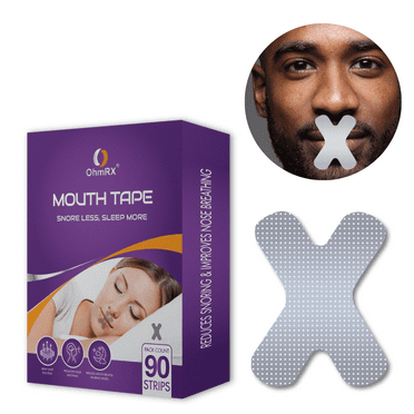 OhmRx Mouth Tape For Better Sleep - 90 Count, X Shape Anti Snoring Sleep Mouth Strips - Clear