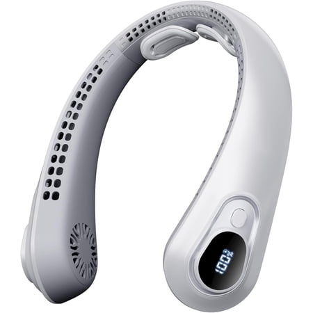 Portable Neck Fan Rechargeable - [with LED Display] 5 Speeds, 5000 mAh Battery Operated Wearable Personal Cooling Bladeless for Outdoor Travel, Gifts Men Women Kids,Gray