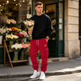 thumbnail image 6 of Resicozy Mens Fleece Cargo Sweatpants Casual Cotton Tapered Drawstring Athletic Workout Joggers Sweat Pants with Pockets Red S, 6 of 7