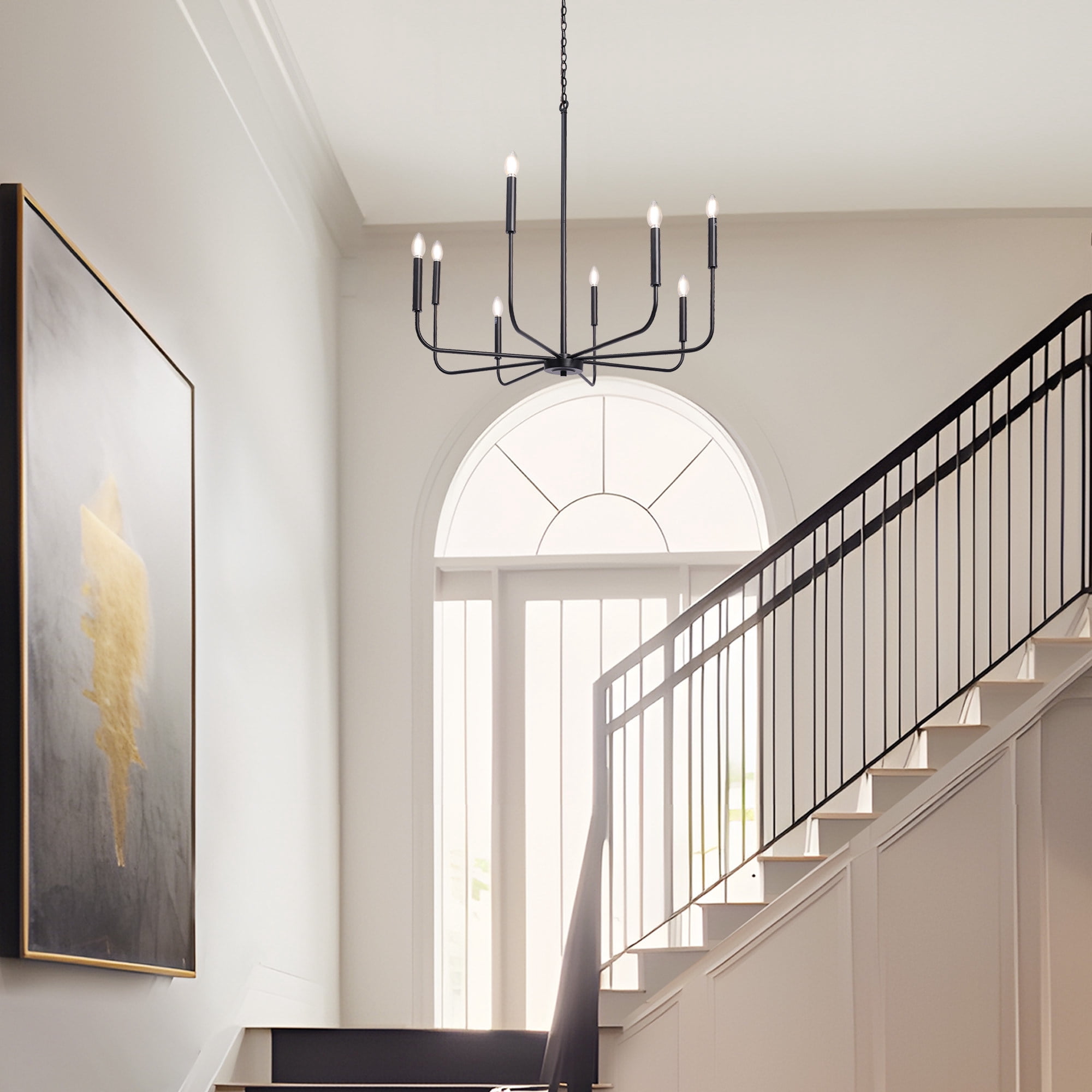 LNC Askrlessi 8-Light Matte Black Modern/Contemporary Led Chandelier