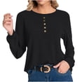 thumbnail image 2 of Women's Long Sleeve Shirts Women's Long Sleeve Pullover Solid Color Round Neck Fixed Buckle Fashion Casual Base Shirt, S-2XL, 2 of 6
