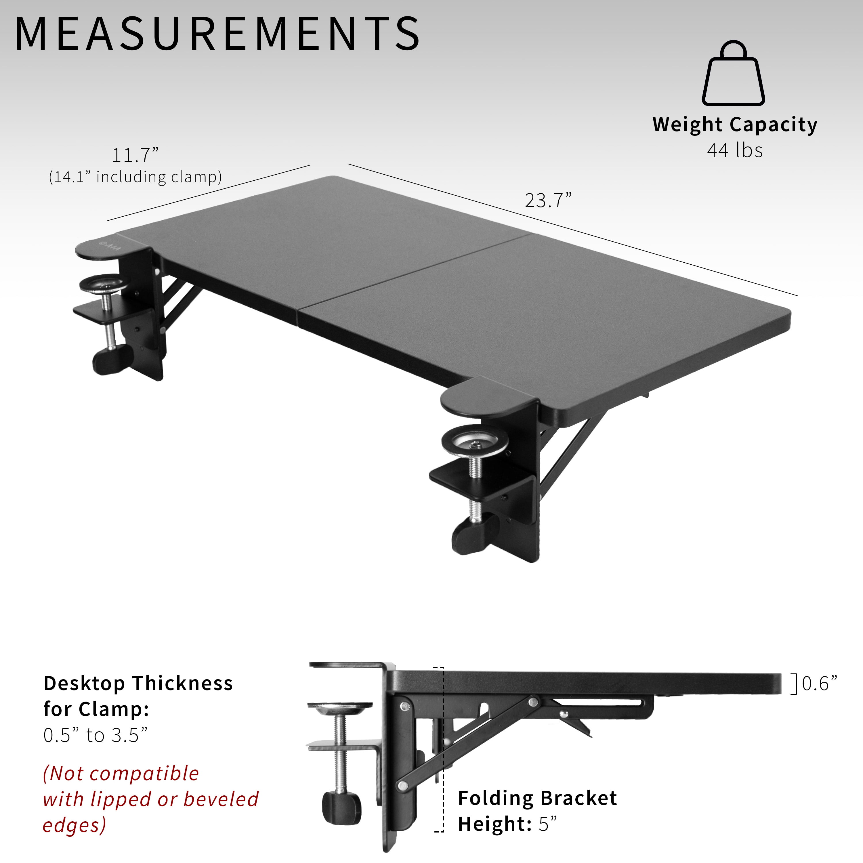 VIVO Black Clamp-on 24" x 12" Desk Extension, Accessory Platform, Keyboard Tray