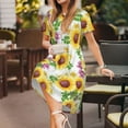 thumbnail image 3 of Picia Sunflowers Pattern Women's Short Sleeve Summer Dress Pleated Loose Swing Knee Length Short Sleeve Swing Dresses, 3 of 6