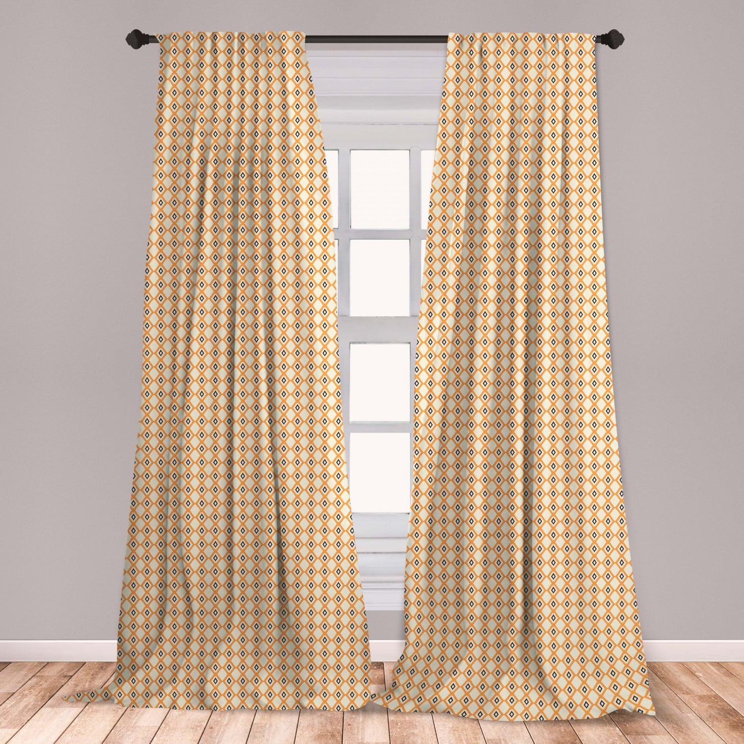 Geometric Curtains 2 Panels Set, Abstract Tribal Pattern with Nested