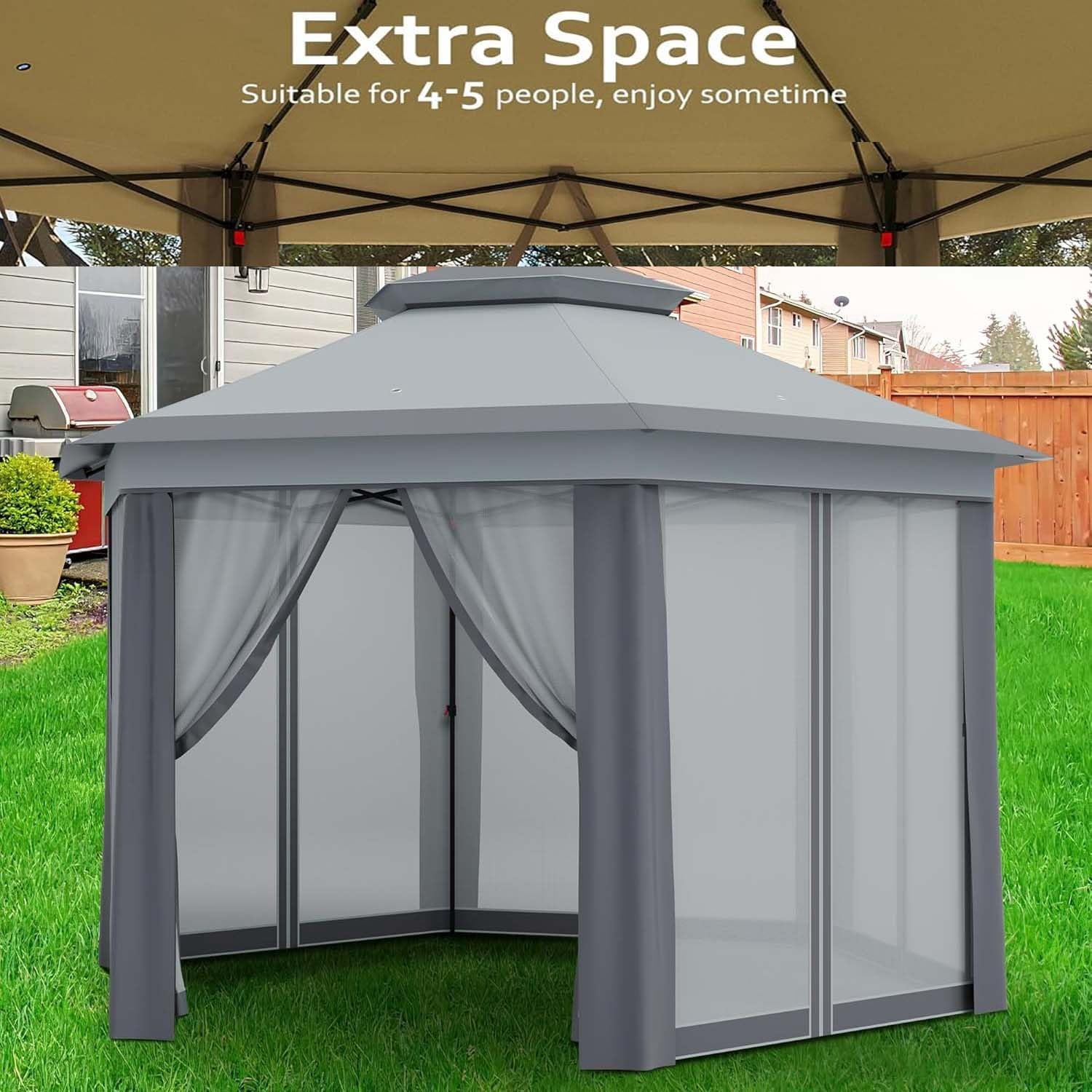 Pop Up Gazebos 13x13ft, Hexagonal Outdoor Canopy Shelter, Instant Patio Gazebo Tent with Mesh Netting and Strong Steel Frame for Patio Backyard Garden Wedding Party