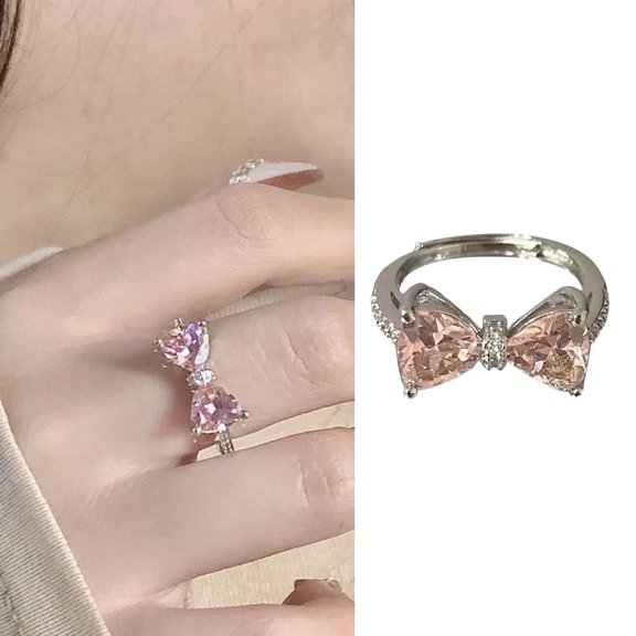 Soumake Lady Open Ring Adjustable Pin Cubic Zirconia Bow Shape Smooth Polished Finger Jewelry Daily Prom Party Knuckle Ring