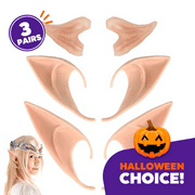Fairy Pixie Elf Ears, 3 Pack - Medium and Long Style Cosplay Elf Ears Soft Pointed Ears Tips Anime Party Dress Up Costume Masquerade Accessories Halloween Elven Vampire Fairy Ears (3 Pairs)