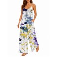 thumbnail image 2 of Women's Casual Sleeveless Jumpsuits Colorful Wildflowers Spaghetti Strap Wide Leg Pants Rompers with Pockets, 2 of 6