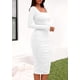 thumbnail image 3 of Vestido PRETTYGARDEN 2025 Entallado con Frunces, Midi, Manga Larga, Blanco, Talla S, 3 of 8