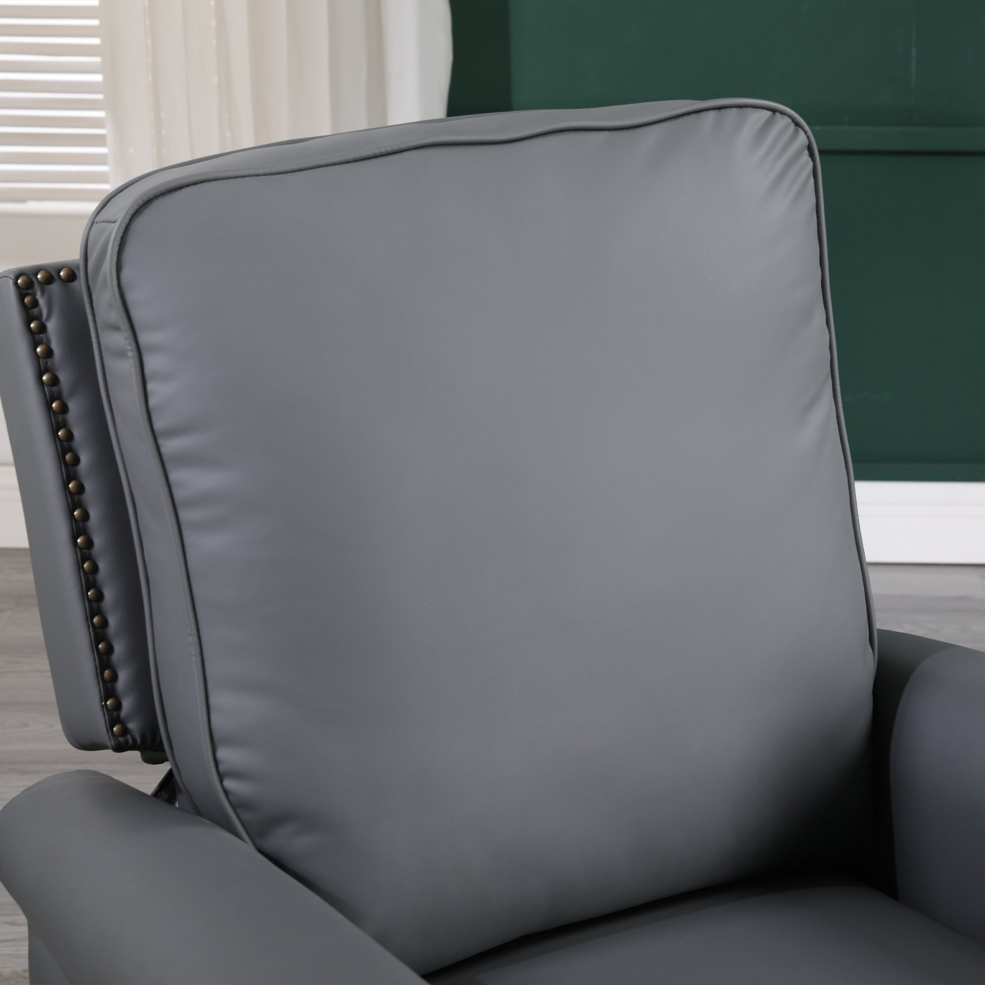 Dinosisco Swivel Rocker Recliner, Upholstered Glider Rocking Chair, Gray Faux Leather