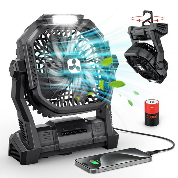 Ventilador portátil ONLYNEW, recargable, 20000 mAh, con linterna LED de 9 pulgadas
