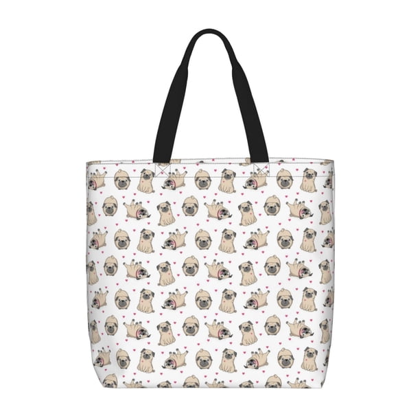 Easygdp Pugs Bolsa Tote para Mujer, Bolso de Hombro para Trabajo, Playa, Viajes, Compras y Supermercado