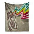 thumbnail image 1 of Jukebox Soft Flannel Fleece Throw Blanket, Antique Vintage Retro Radio Party with Colorful Zig Zag Design Image, Cozy Plush for Indoor and Outdoor Use, 60" x 80", Pale Grey and White, by Ambesonne, 1 of 6