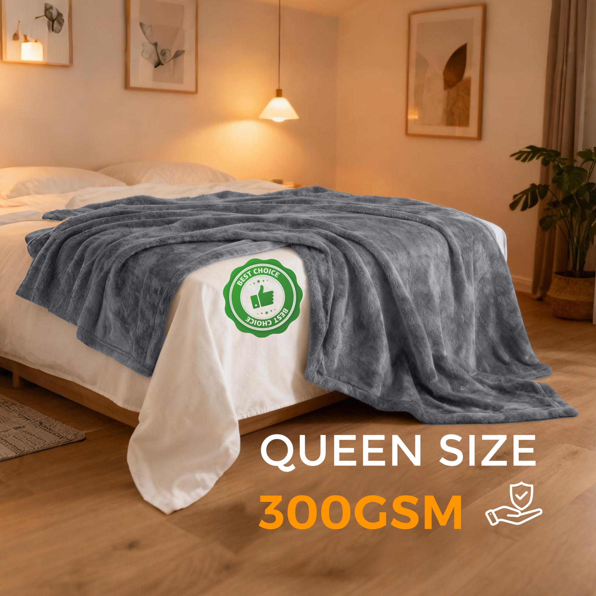 YGXNEWER Queen Size Blanket, Double Sided Flannel, 90 x 90 Inches, Gray, Luxury Anti-Static Fuzzy Soft Microfiber Bed Blankets