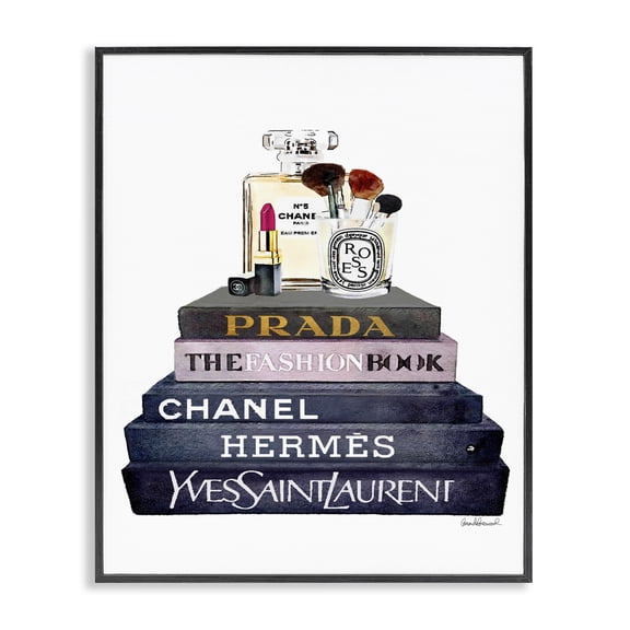 Stupell Industries Contemporary Glam Fashion Book Set With Makeup Black Framed Giclee Art, 11 x 14, by Amanda Greenwood
