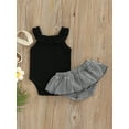 thumbnail image 2 of Baby Girl Summer Rompers Set Solid Color Sleeveless Jumpsuit and Casual Ruffled Plaid Shorts Outfit, 2 of 8
