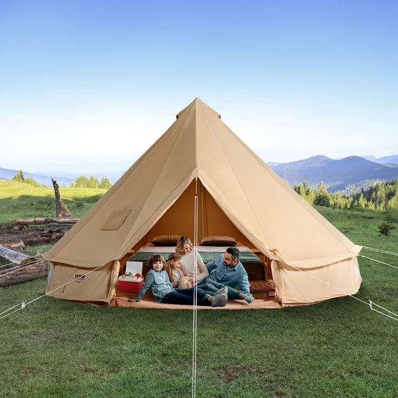 KFFKFF 4-Season Camping Yurt Tent Canvas Bell Tent 7 m/22.97ft with Stove Jack