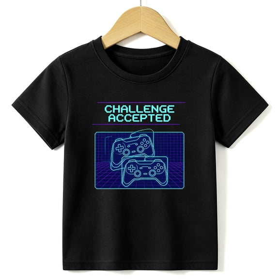 Boys Graphic Tees Gamer Video Game Controller Kids T Shirt Cool 100% Cotton Short Sleeve Soft Tops 4-13Y Black