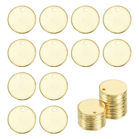 Uxcell 25Pcs Stainless Steel Blank Stamping Tag Engraved Stainless Steel Round Charm Pendant with Holes 15mm/0.59  Gold Jewelry Making Earring