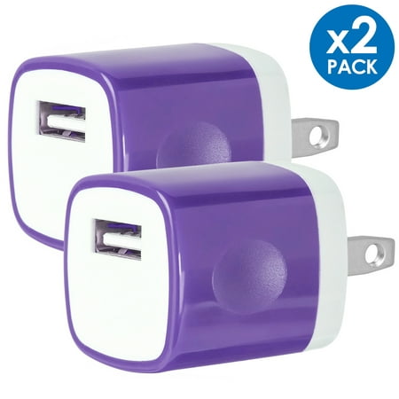 USB Wall Charger Adapter 1A/5V 2-Pack Travel USB Plug Charging Block Brick Charger Power Adapter Cube Compatible with iPhone Xs/XS Max/X/8/7/6 Plus, Galaxy S9/S8/S8 Plus, Moto, Kindle, LG, HTC, Google