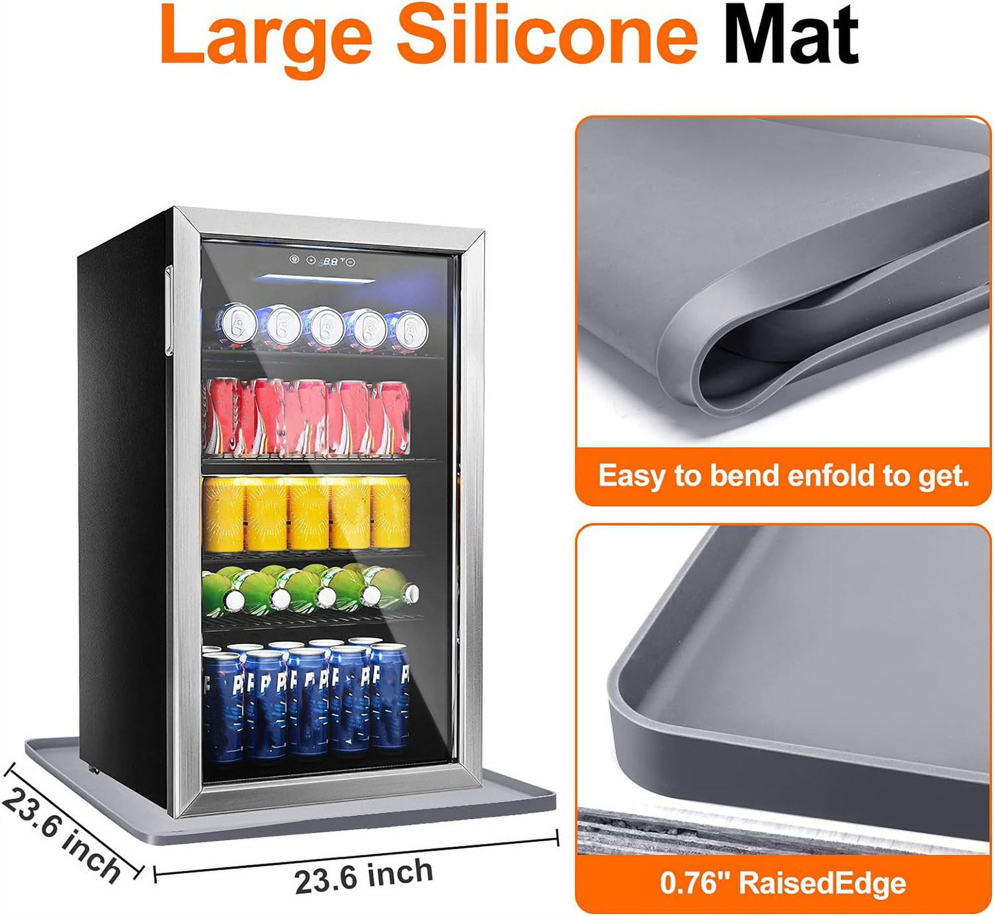 Tutuviw Mini Fridge Drip Mat with Raised Edge 23"*23"*0.76" Prevent Water Leakage and Floor Damage Edge Silicone Refrigerator Floor Mat(Grey)