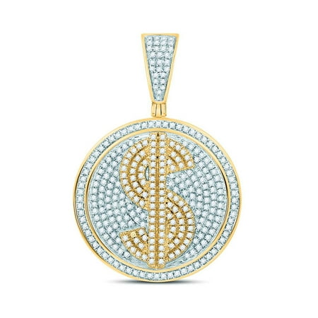 - 10kt Yellow Gold Mens Round Diamond Dollar Sign Circle Charm Pendant 1.00 Cttw