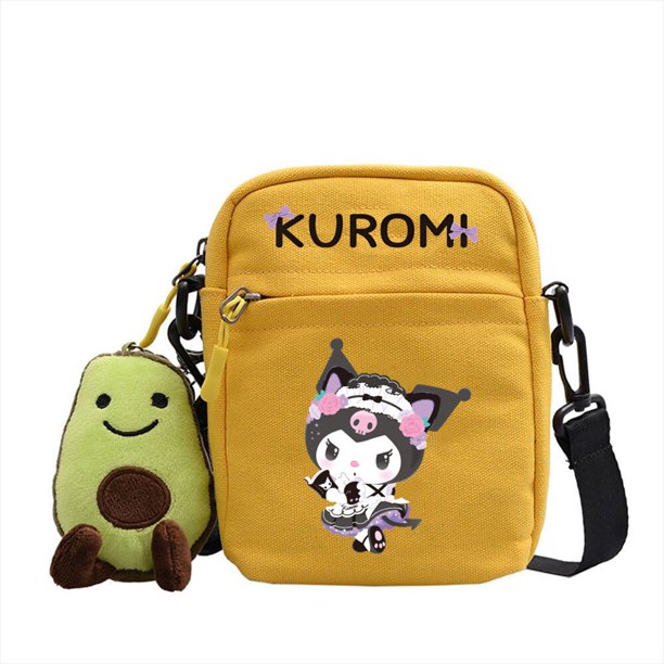 Kuromi-Bolsa Escolar de Anime para hombres y mujeres, bolso oblicuo periférico, bolso cuadrado pequeño con estampado de moda, mochila oblicua de un hombro