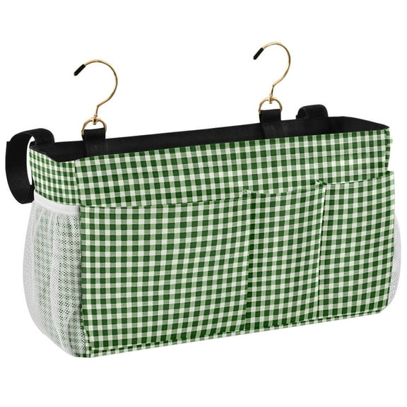 Ryvnso Bedside Caddy Creen Checkered Bedside Storage Bag Hanging Organizer