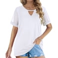 thumbnail image 2 of DPTALR Femmes Dames Manches Courtes Col Rond Chandail en Gaze Découpé Hauts Chemises Blouse, 2 of 9