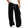 thumbnail image 3 of Men's Cargo Wide Leg Sweatpants with Pockets Classic Drawstring Waist Loose Straight Trousers, Soft Knit Casual Daily Sports Pants Black M, 3 of 8