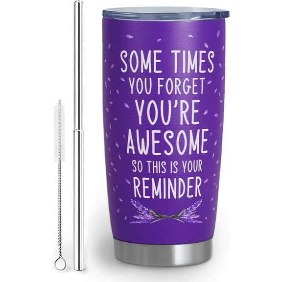 Inspirational Gifts for Women- Sometimes You Forget You''re Awesome-20oz Stainless Steel Coffee Tumbler,Insulated Tumbler with Lid and Straw,Birthday Gifts for Women,Purple Insulated Coffee Mug