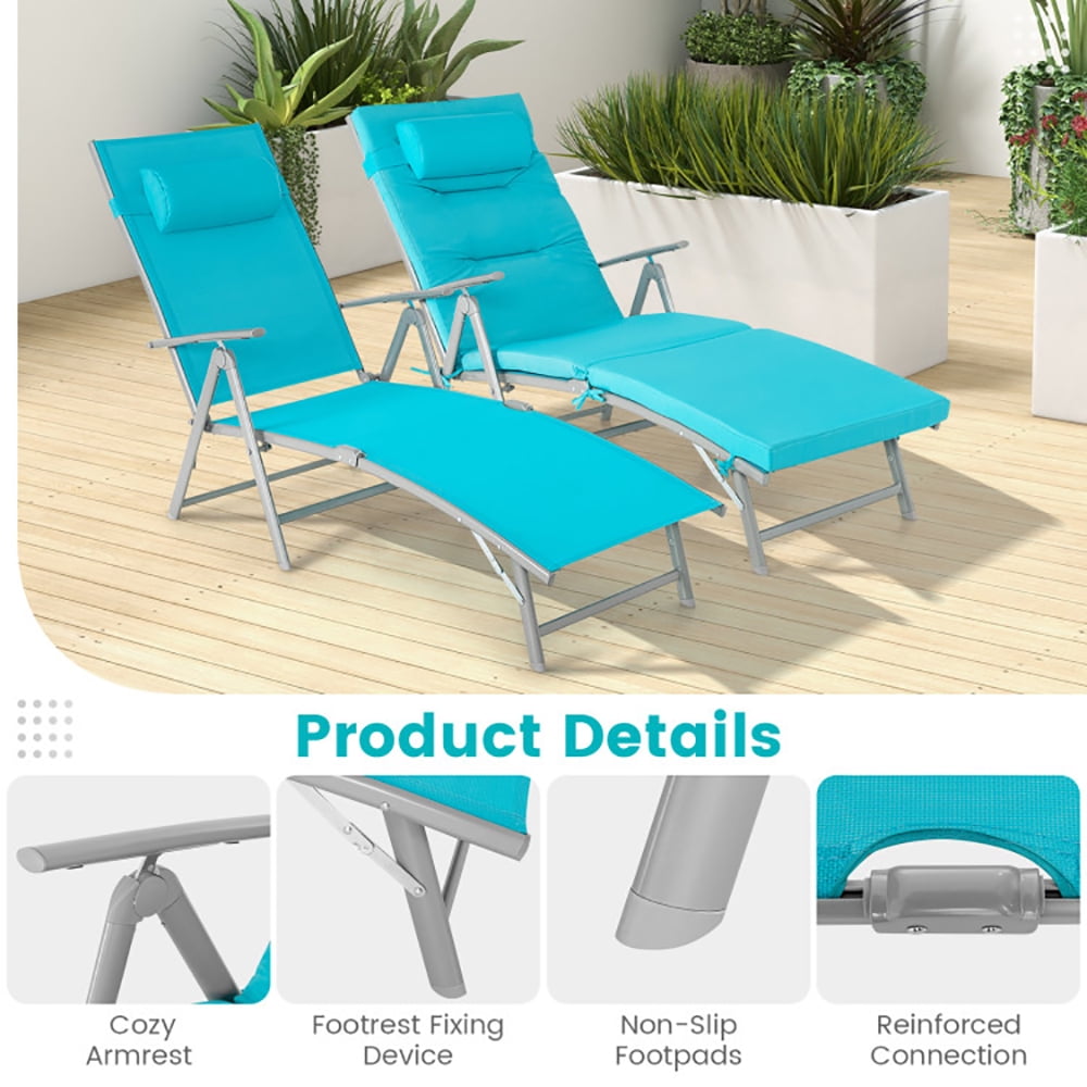 Aimee Lii Folding Chaise Lounge Chair Outdoor Reclining Chair for Backyard, Patio Loungers, Tuiquoise