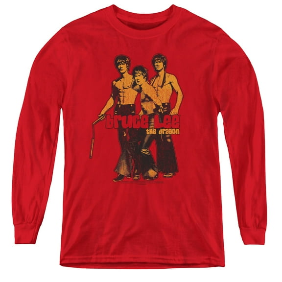 Bruce Lee Nunchucks Youth Long Sleeve T-Shirt Tee Red