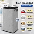 thumbnail image 2 of Cesto de Ropa Plegable 80L Grande Rectangular y con Asas Resistentes Ideal para Baño y Dormitorio Modelo Gris, 2 of 4