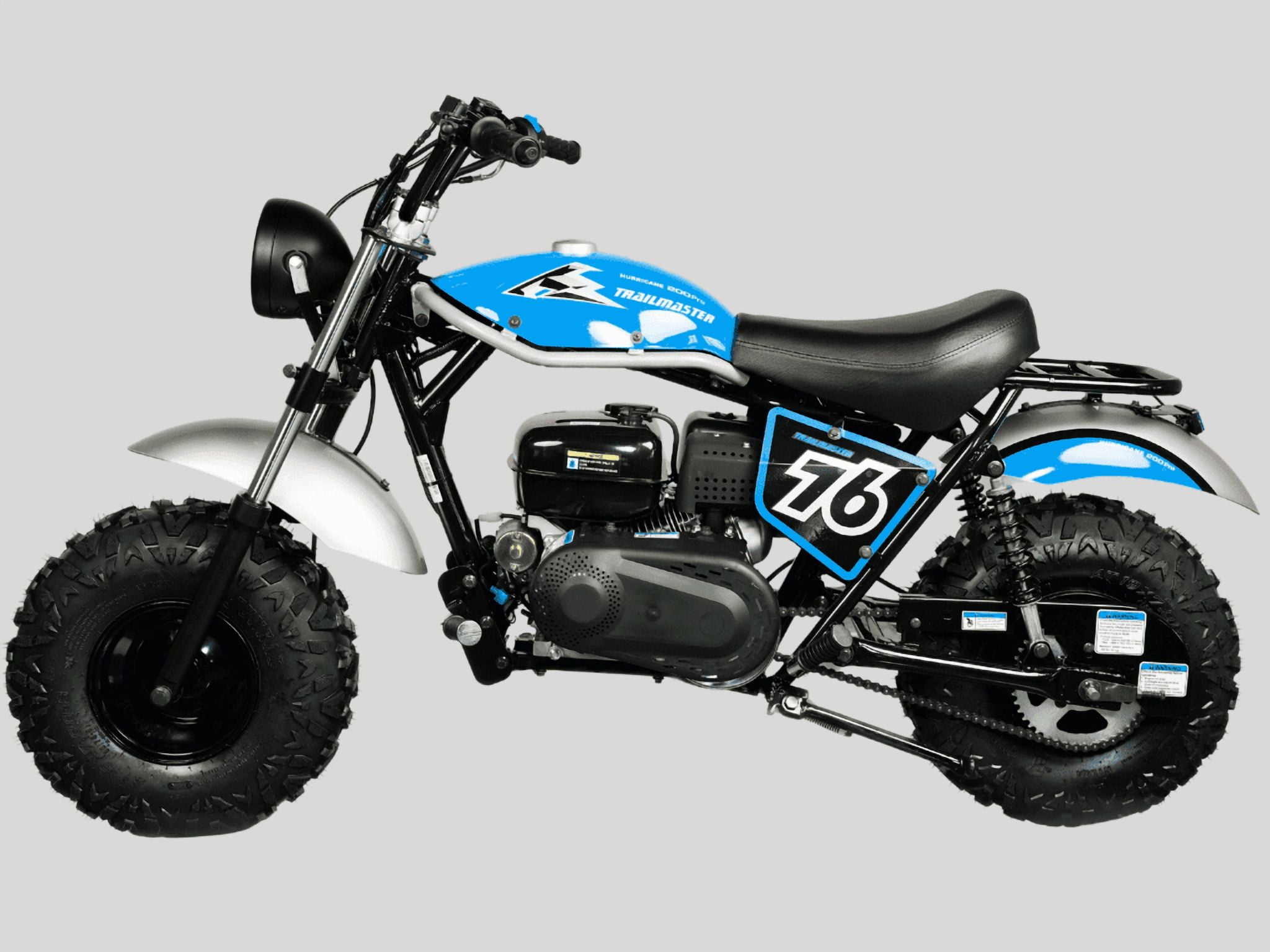 Trailmaster Hurricane 200 Pro Mini Bike, 196cc 4-Stroke Engine, Electric Start, Front & Rear Disc Brakes, LED Headlight, Max Speed 25 MPH (Blue)