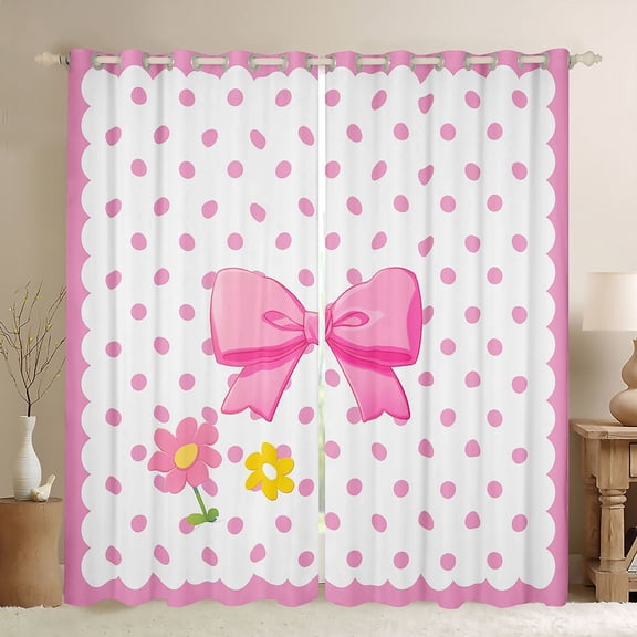 Erosebridal Kids Girls Cartoon Floral Bowknot Black Out Curtains,Teens Vintage Polka Dots Curtains Pack of 2 (42x63 Each),Lightweight Room Decor