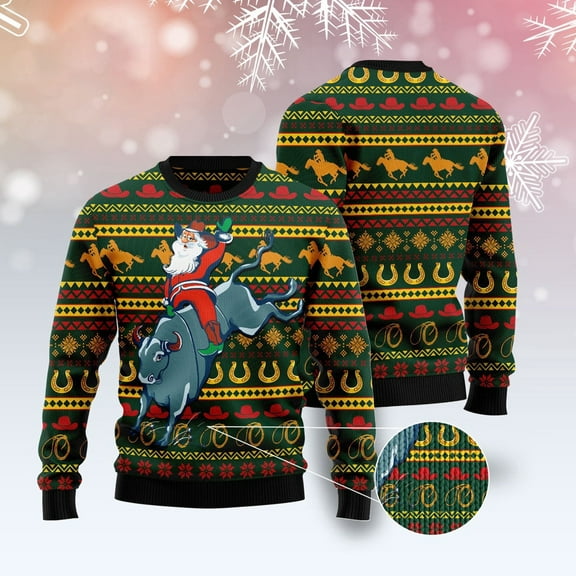 Cowboy Santa Claus Ugly Christmas Sweater, Christmas Sweater, Ugly Sweater, Funny Xmas Sweaters