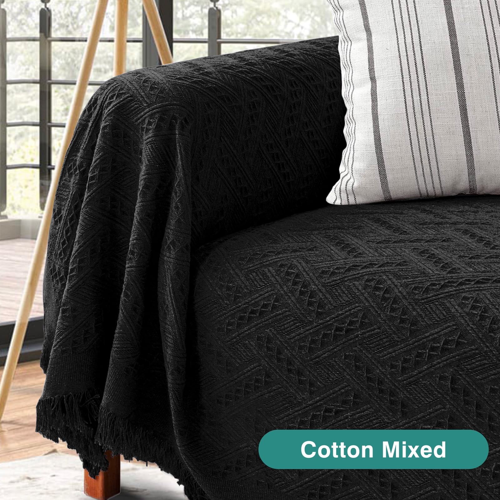 Sanmadrola Sofa Cover, Couch Covers for 3 Cushion Couch Sofa, Sectional Couch Covers for L Shaped Couch Cover, Living Room Sofa Throws Sofa Slipcovers for Pets, Kids (91"x 134", Black)