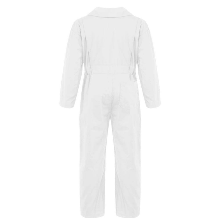 inhzoy Kids Big Boys Girls Zipper Mechanic Coverall Jumpsuit Boiler Suit  Long Sleeve Festival Fancy Costume White 16