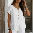 thumbnail image 5 of Linen Shirts for Women Short Sleeve V Neck Button Down Loose Gauze Blouses, 2XL, 5 of 7