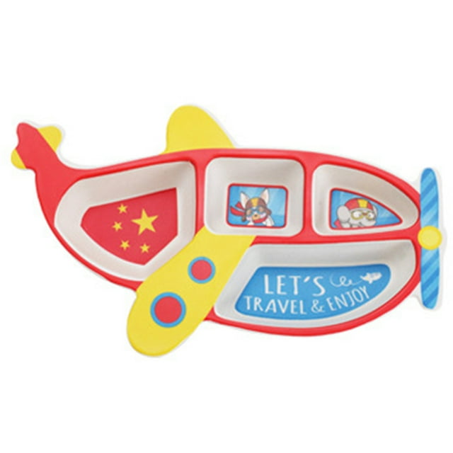 Bamboo Fiber Children's Tableware Set Spoon Fork Plate Three-piece Set Baby Dining Plate Children's Rice Bowl (Red) 3 Heads