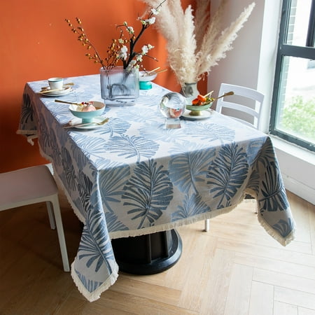 

Tablecloths For Rectangle Tables Thicken Leaf Jacquard Table Cloth With Tassel Washable Durable Table Covers For Party Banquet Picnic Garden Balcony Dustproof Cover-Blue-110x170cm(43x67 )