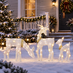 Outdoor Christmas Reindeer Family Lighted Yard Decor Set 3-Piece
