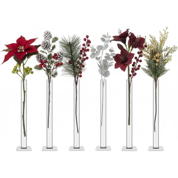 6 Pcs Magnet Flower Vase, Clear Vases Glass Test Tube with Adhesive Magnet Metal Base 7" x 0.6" Modern Table Decor for Home Office Wedding Suitable for Both Real and Artificial Flowers