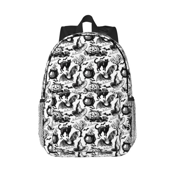 Easygdp Black White Halloween Mochila Ligera de 15 Pulgadas para Estudiantes, Mochila Cómoda para la Escuela y Viajes, Correas Ajustables