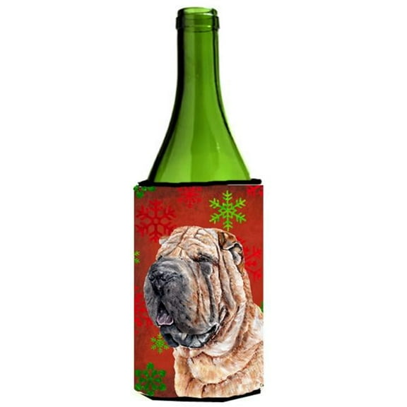 Shar Pei Red Snowflakes Holiday Wine bottle sleeve Hugger  24 Oz.